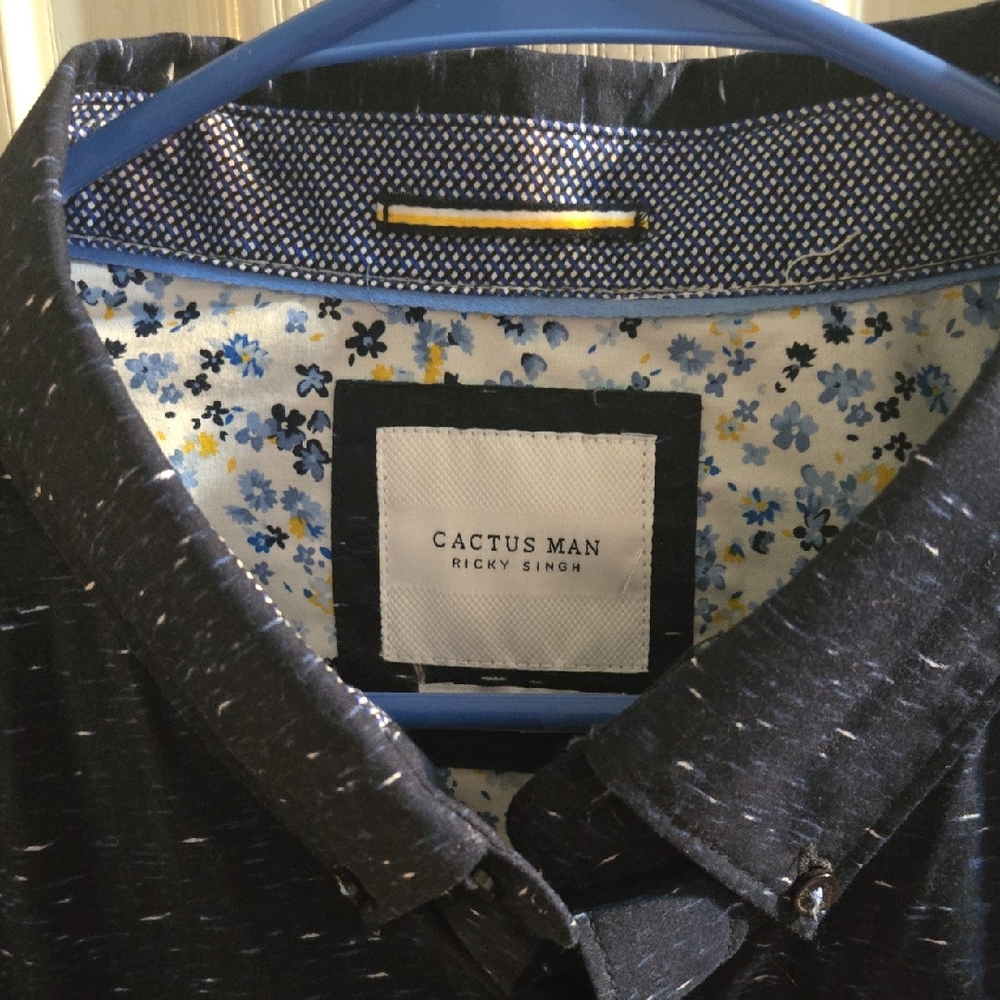 Cactus Man by Ricky Singh Navy Blue Dress Shirt With White & Blue Speaks